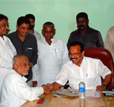 C.K. Jaffer Sharief Former Union Railway Mininster with C M  Sadanand Gowda